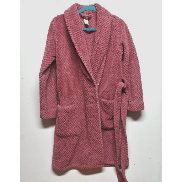 JASMINE ROSE intimate sleep robe/bath robe waffle-plush dusky pink tie pockets - Picture 2 of 8